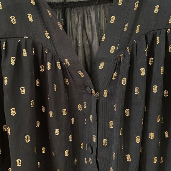 Holiday Party Ready Flowy Black and Gold Zara Blouse (M) - Picture 4 of 8
